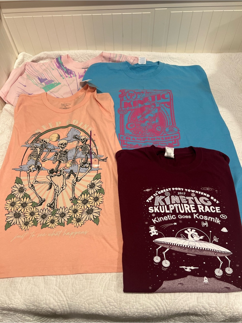 Four (4) Short Sleeve Tees in Peach, Pink, Blue & Maroon | Cotton | Sz XL